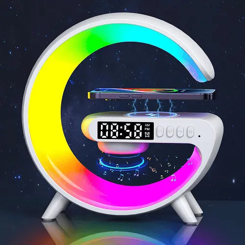 Wireless Charger Atmosphere Lamp, Portable LED Bluetooth Speaker Wireless Charger with Desk Lamp Bedside RGB Night Light, App Control Mini Music Lamp